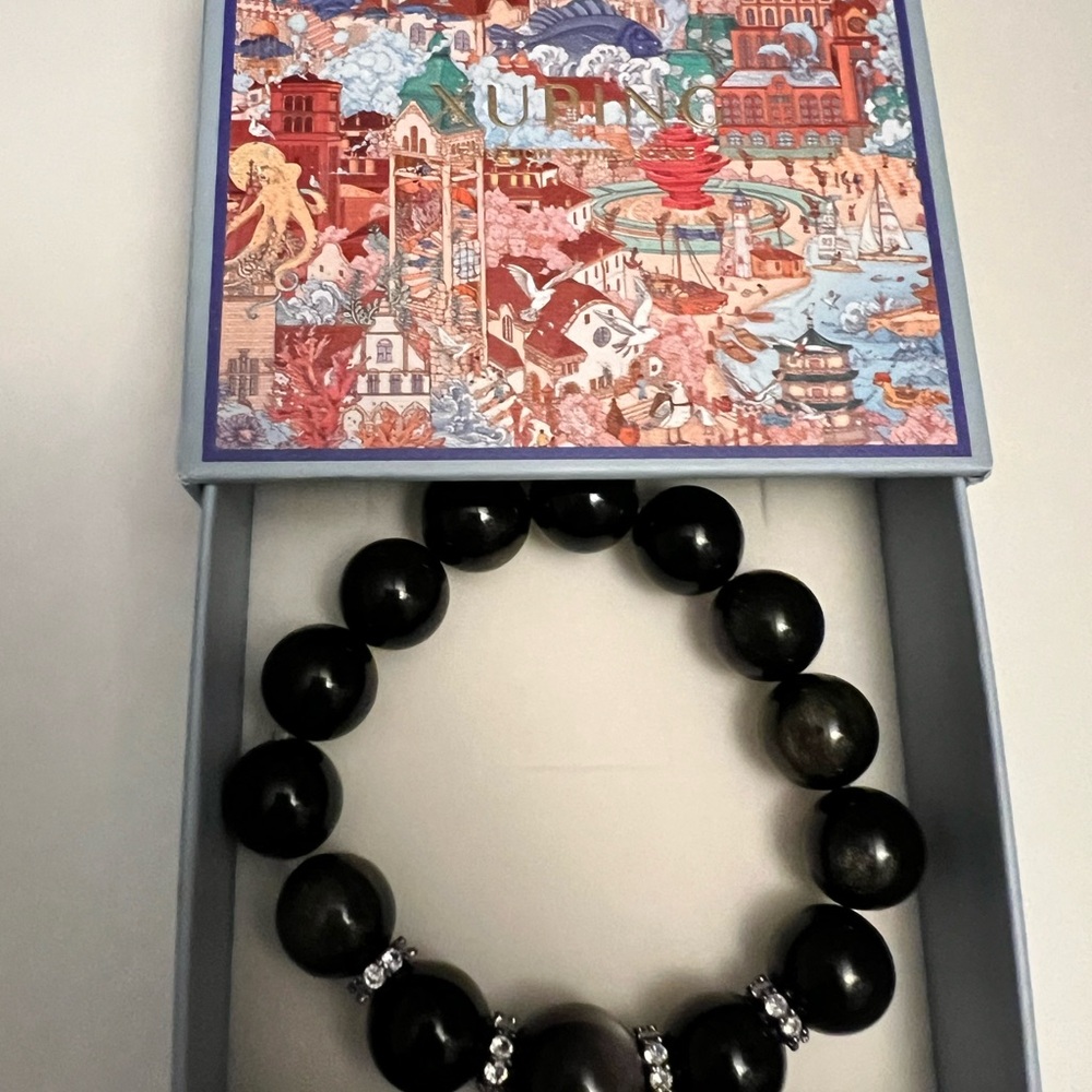 Black obsidian Bracelet with Crystal Accents